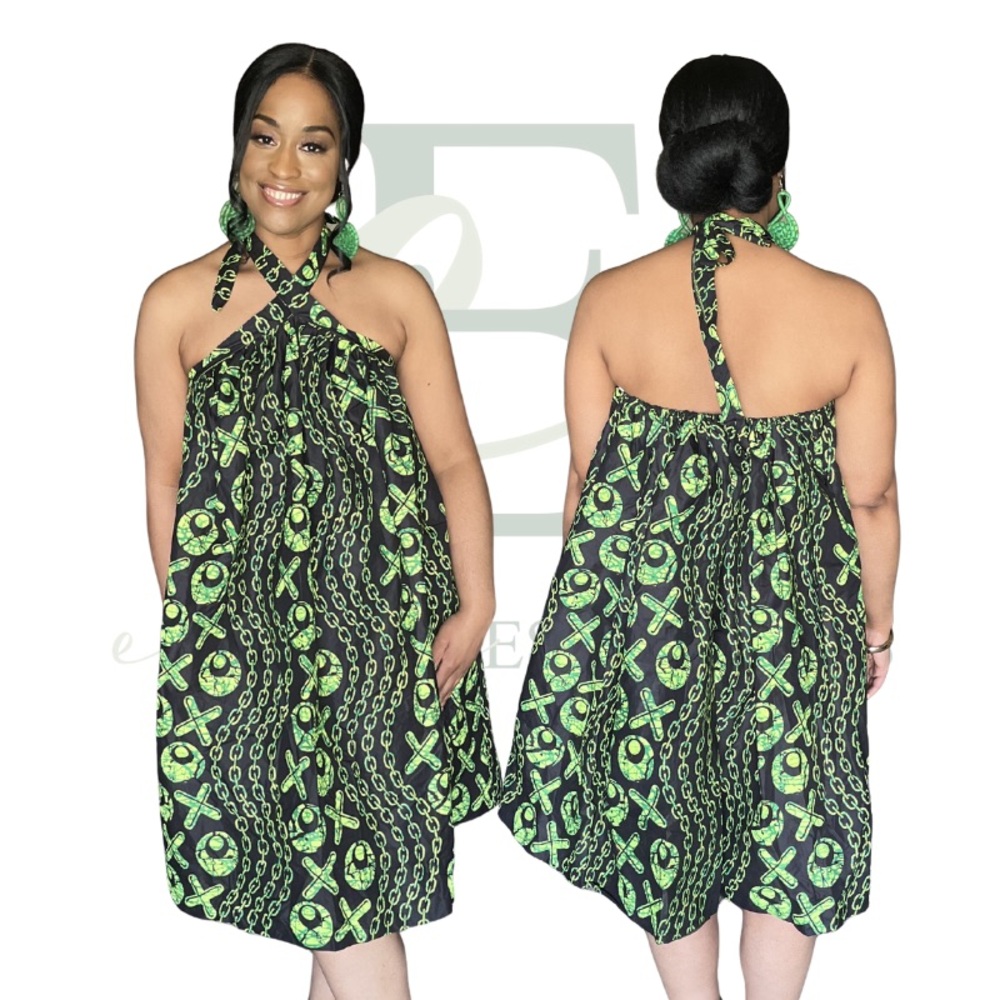 Emerald Chain-Print Halter Dress | One Size (S-XXL)